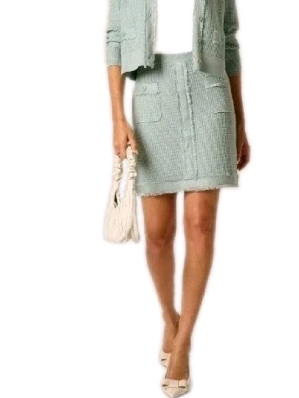 ADRIANNA PAPELL Size XL Fray Trimmed Mint Green Pencil Skirt Msrp $89